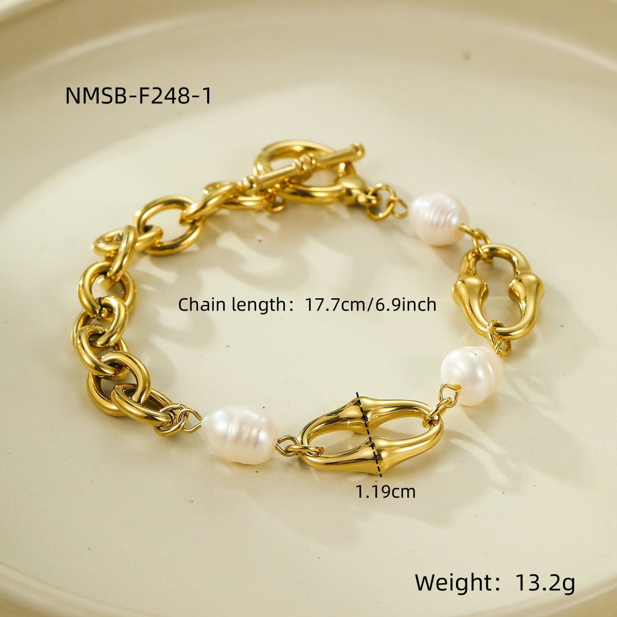 Geometric Shell Bead Gold Plated Bracelet