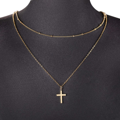 Stainless Steel Double Layer Cross Bead Necklace