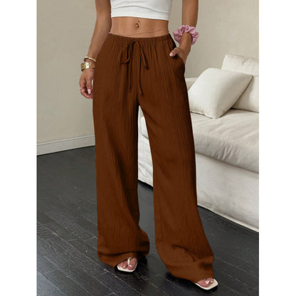 Womens Textured Knotted Waist Wide Leg Pants