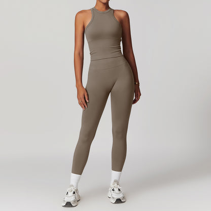 Seamless Racerback Yoga Set with Ribbed Waist