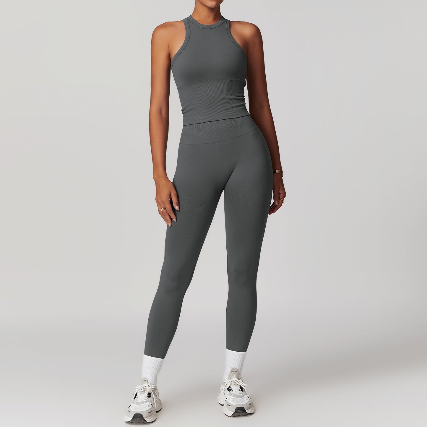 Seamless Racerback Yoga Set with Ribbed Waist