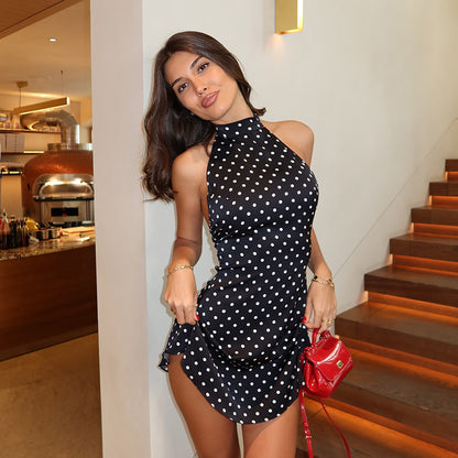 French Halterneck Polka Dot Dress