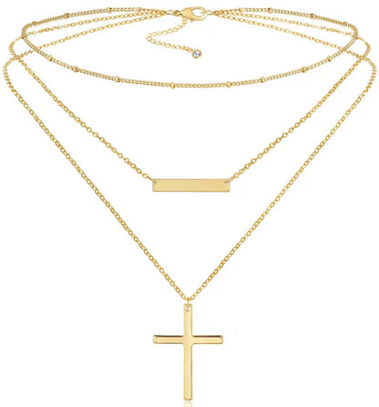 Stainless Steel Double Layer Cross Bead Necklace
