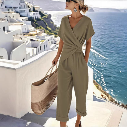 Women's Solid Color Short Sleeve Set