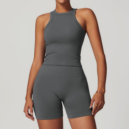 Seamless Racerback Yoga Set with Ribbed Waist