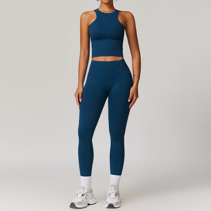 Seamless Racerback Yoga Set with Ribbed Waist