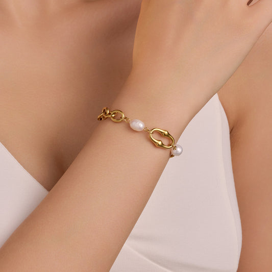 Geometric Shell Bead Gold Plated Bracelet