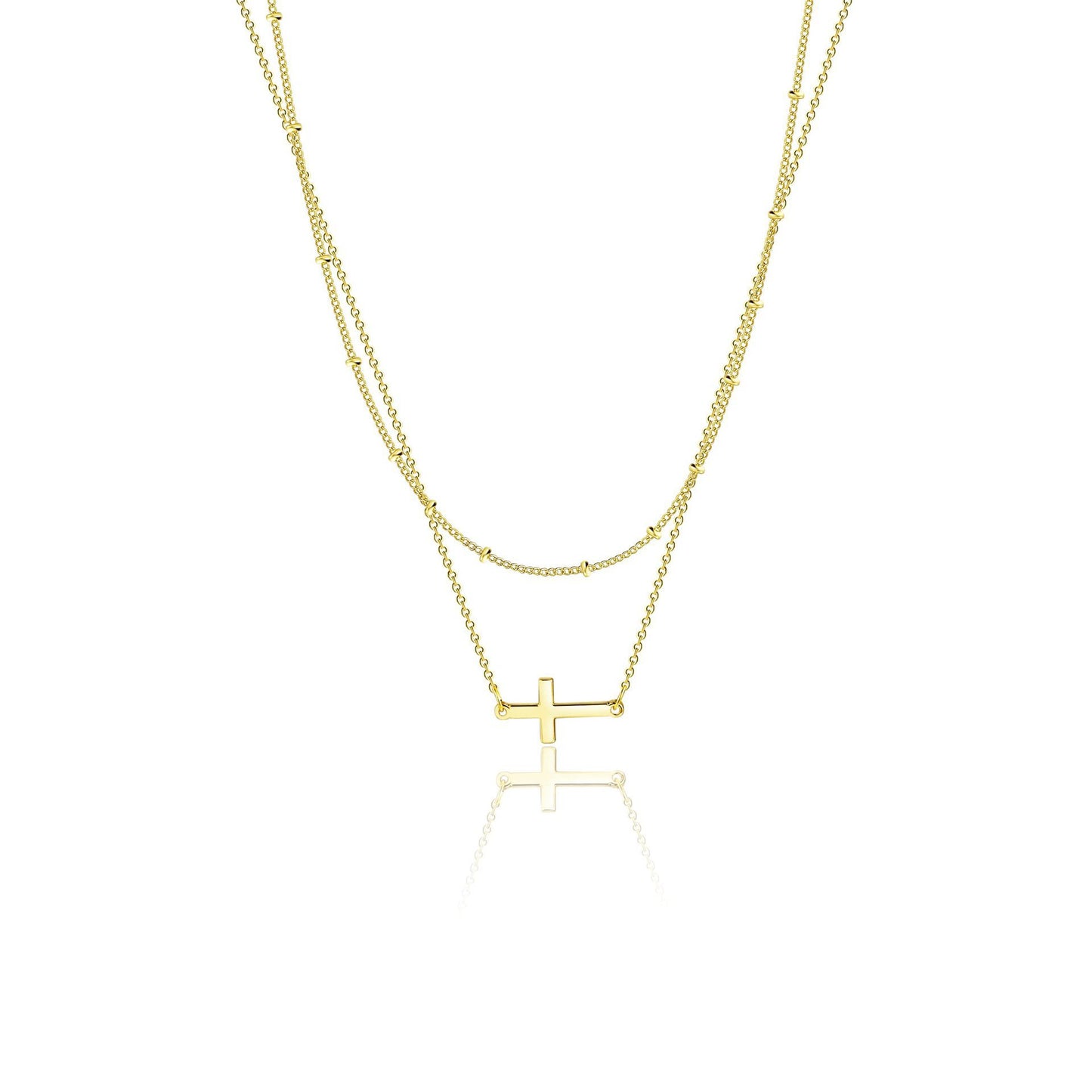 Stainless Steel Double Layer Cross Bead Necklace