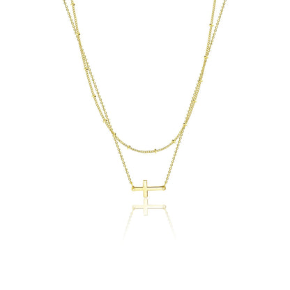 Stainless Steel Double Layer Cross Bead Necklace