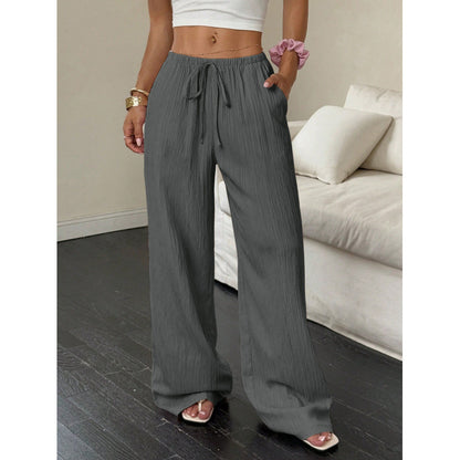 Womens Textured Knotted Waist Wide Leg Pants