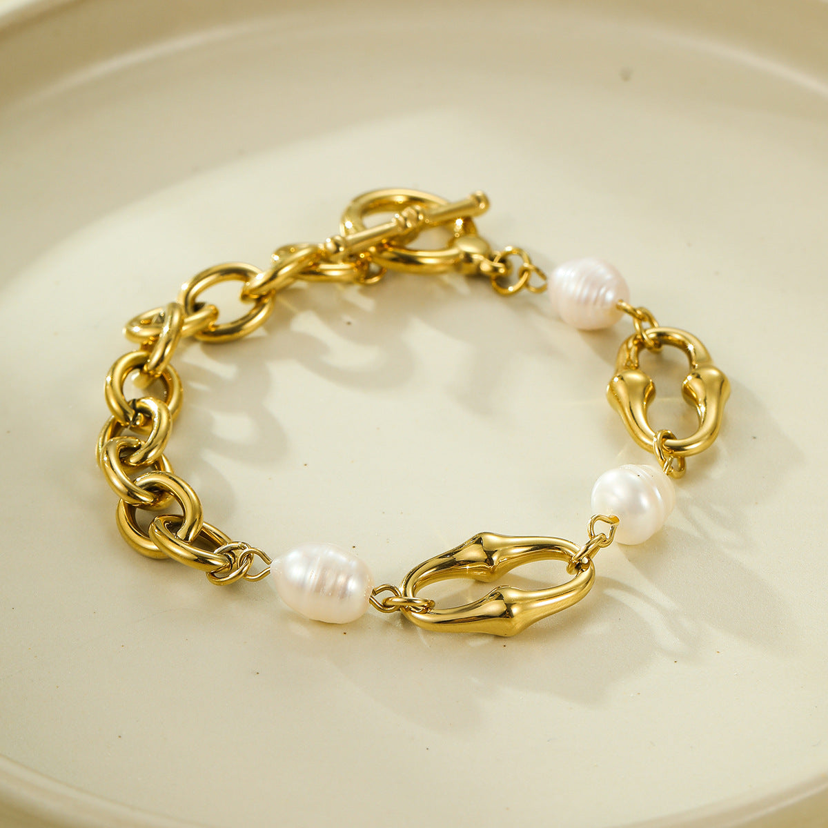 Geometric Shell Bead Gold Plated Bracelet
