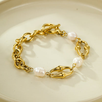 Geometric Shell Bead Gold Plated Bracelet