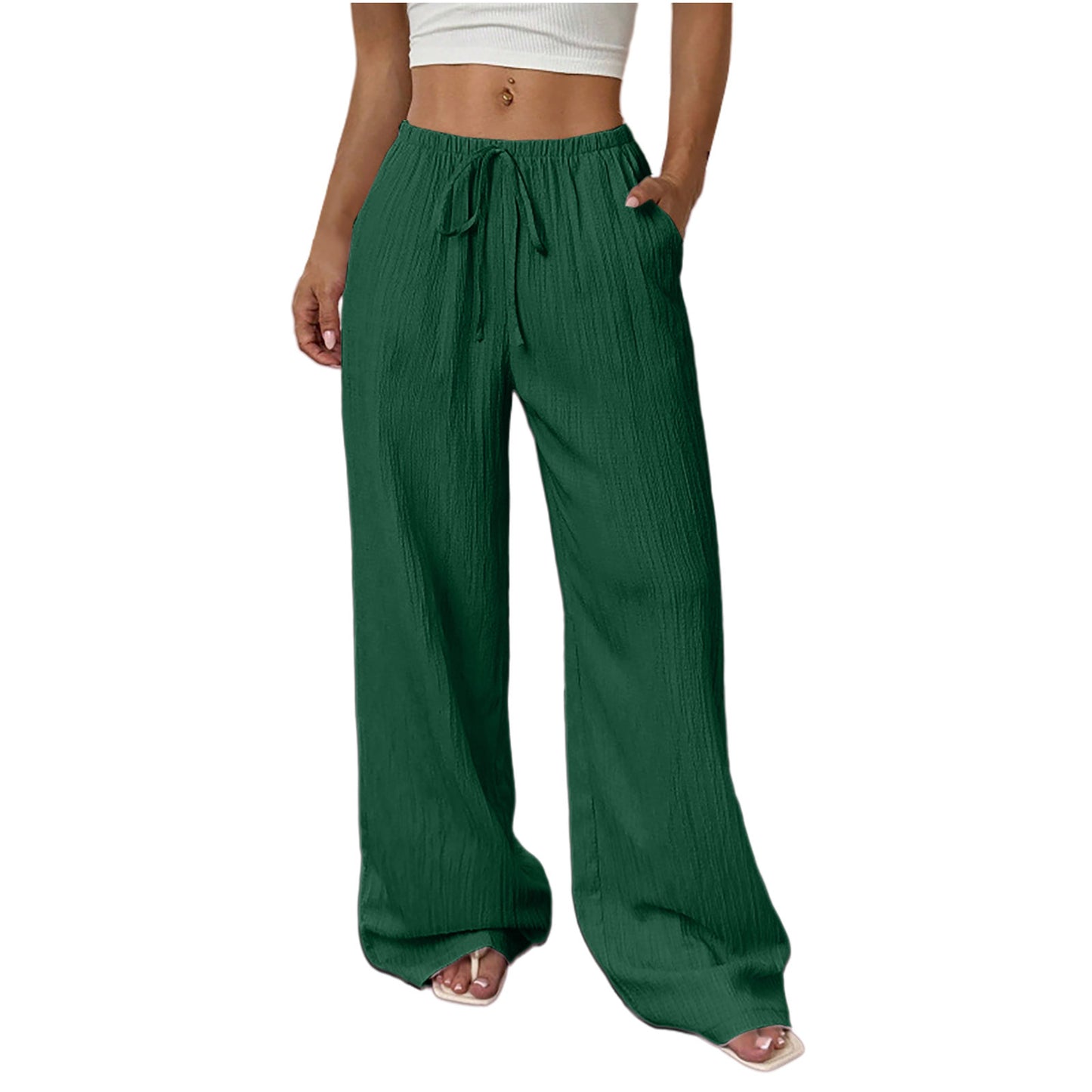 Womens Textured Knotted Waist Wide Leg Pants