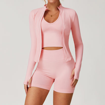 Seamless Racerback Yoga Set with Ribbed Waist