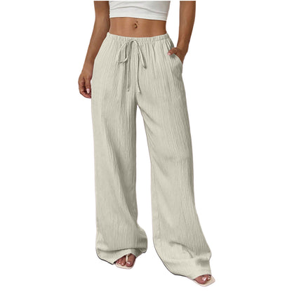 Womens Textured Knotted Waist Wide Leg Pants