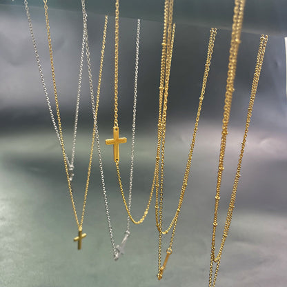 Stainless Steel Double Layer Cross Bead Necklace