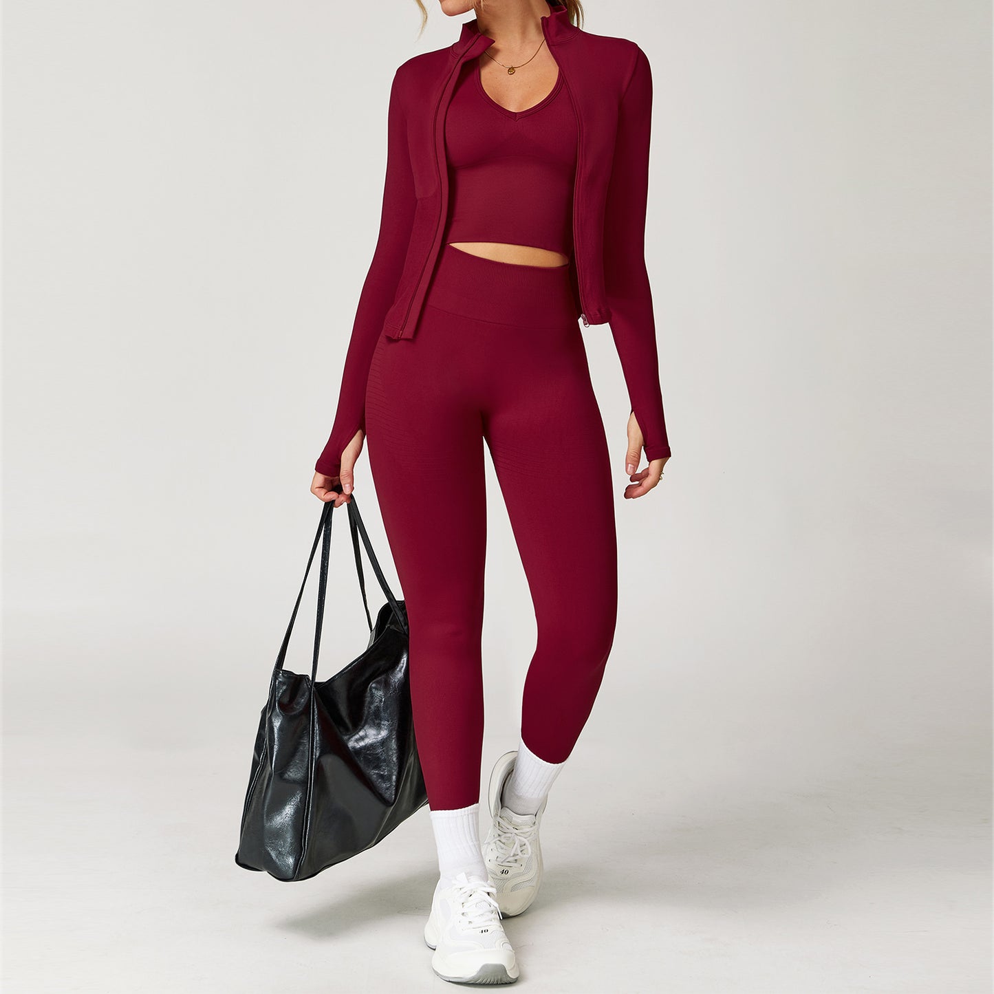 Seamless Racerback Yoga Set with Ribbed Waist