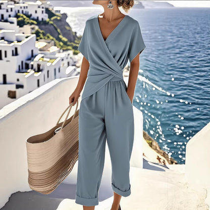 Women's Solid Color Short Sleeve Set