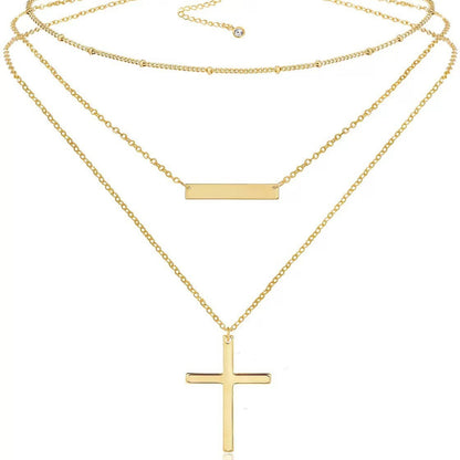 Stainless Steel Double Layer Cross Bead Necklace