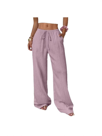 Womens Textured Knotted Waist Wide Leg Pants