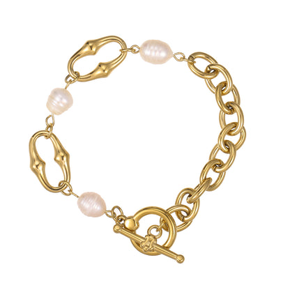 Geometric Shell Bead Gold Plated Bracelet