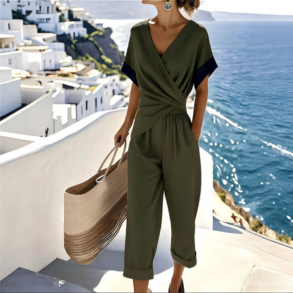Women's Solid Color Short Sleeve Set