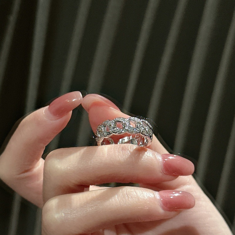 S925 Sterling Silver Micro-Inlaid Zircon Adjustable Vintage Chain Ring