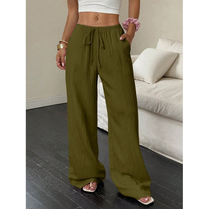 Womens Textured Knotted Waist Wide Leg Pants